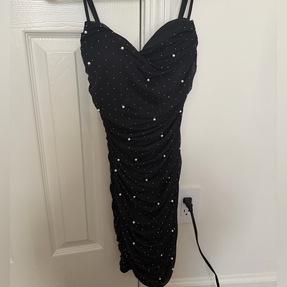 Windsor Black Mini Dress with Pearl Details
